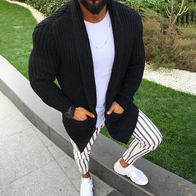 

Mens Long Sleeve Knitted Open Front Outwear Tops Plus Size Winter Warm Jacket