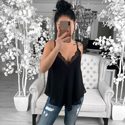 

2019 Womens Lace Stitching Tops Sexy Fashion Camisole Vest Sleeveless V Neck Camisole Comfortable Casual Summer Clothes