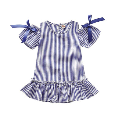 

7-15Summer Casual Baby Striped Print Short Sleeve Girl Dress Kids Toddler Pageant Sundress