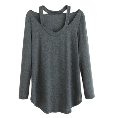 

Women Fashion Cotton Soft Long Sleeve V-neck Loose Solid Casual Shirt Tee Tops T-Shirts