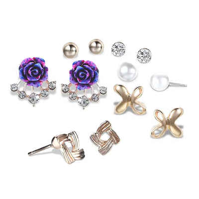

Stylish Exaggerate Pearl Crystal Gradient Flower Shape Irregular Alloy Allergy Free Ear Stud Set