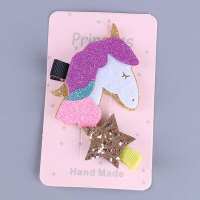 

Unicorn Rainbow Star Hair Clips Snaps Hairpin Girls Baby Kids Hair New US