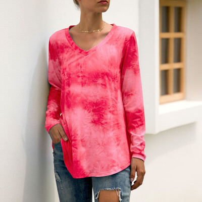 

Tailored Womens Autumn Long Sleeve O Neck Tie Dyeing Slim Fit Casual Blouse Tops