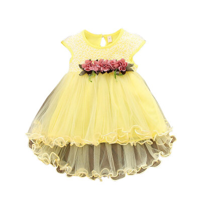 

Infant Kids Baby Girl Clothes Summer Floral Print Sleeveless Cotton Princess Party Dresses Mesh Girls Clothes Girls Ball Gown