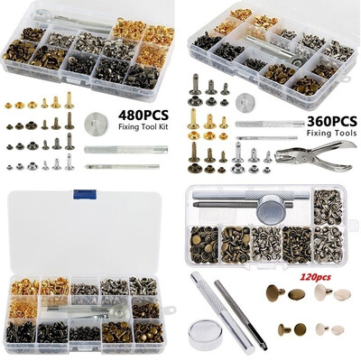 

120360480 Pcsset Metal Tubular Rivets Leather Rivets Double Cap Rivet Metal Studs Tubular Simple Cap with Fixing Tool Kit