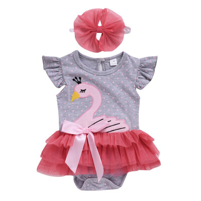 

Cartoon Newborn Kid Baby Girl Clothes Long Sleeveless Romper Tutu Dress 2PC Sunsuit Outfit headband