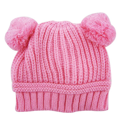 

Toddler Children Caps Baby Caps Boys Girls Dual Ball Knitted Crochet Beanie Hairball Ear Baby Hats S08