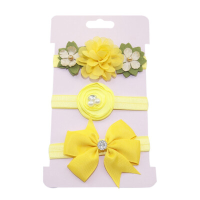 

Children Bow Plus Drill with Small Flower Headband Set Baby Tiara Hair Accessories 3Pcs