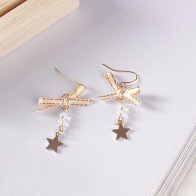 

Women Simple Cute Bow Tie Five Stars Transparent Beads Earring Ornaments