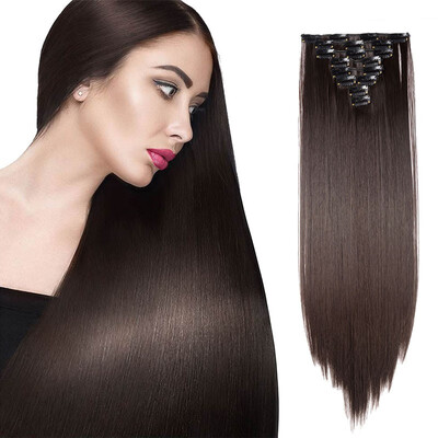 

8 PcsSet Fashion Long Curly Wavy Straight Clip In Hair Extension Sexy Heat Resistant Party Hair Natural Synthetic Hair For Women