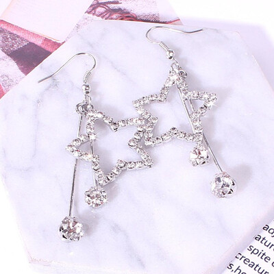 

1Pair New Arrivals Hottest Fashion Brincos Bijoux Crystal Rhinestone Hollow Pentagram Long Statement Drop Earrings Women Jewelry
