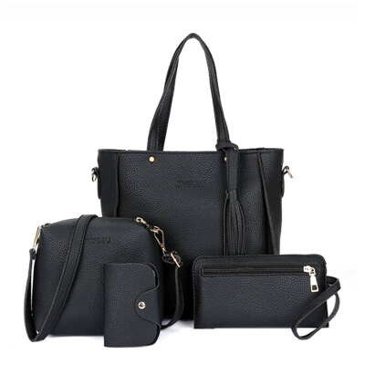 

2019 Womens Bag High Quality Fashion Litchi Grain Four-piece Set Mother Bags Tassel Sling Shoulder Handbag