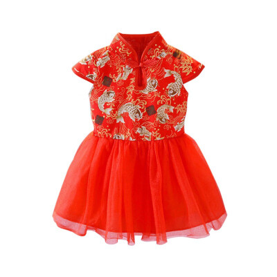 

Girls Dresses Summer Baby Clothes Kids Girls Chinese Style Dress Wedding Dress Children Pageant Button Design Vestidos