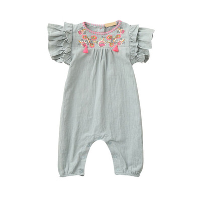 

Summer Casual Fashion Jumpsuits Baby Girl Short Sleeve Embroidered Rompers Kids Toddler Bodysuits