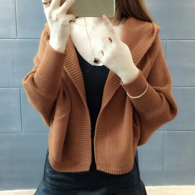 

Korean Style Women Cardigans Fashion Warm Knitted Autumn Winter Short sweater Hooded Cardigan