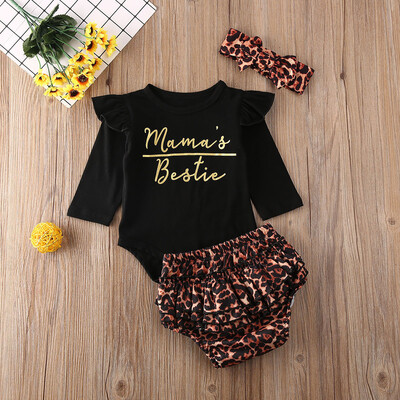 

Newborn Kid Baby Girl Ruffle Romper Bodysuit Leopard Shorts Pants Outfit Clothes