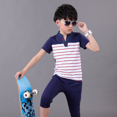 

Summer Kids Boys Short Sleeve Striped Print Tops Blouse ShirtsShorts Children Casual Outfits Sets