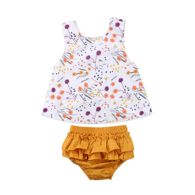 

Summer New Toddler Kids Baby Girls Outfit Clothes Sleeveless Print Floral T-shirt TopsTuTu Pants Shorts Infant Clothes Set
