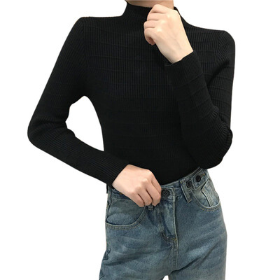 

Autumn Half High Neck Womens Sweater Female Long Sleeve Jumper Tops Slim Knit Pullover