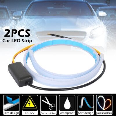 

2PCS 60mm Car Daytime Running Strip Ultra Thin Double Color Auto Soft Tube LED Strip DRL Flowing Turn Signal Lamp