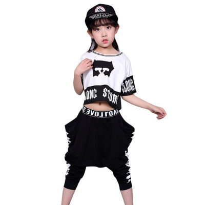 

2Pcs Children Girls Summer Short Sleeve T-Shirt Round Collar Casual TopsLoose Hip-Hop Print Free Style Shorts Suit