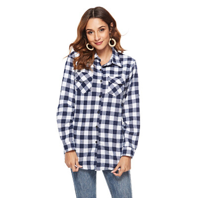 

Womens Casual Cuffed Long Sleeve Boyfriend Button Down Plaid Flannel Shirt Tops Women Fashion Pockets Tops And Blouses