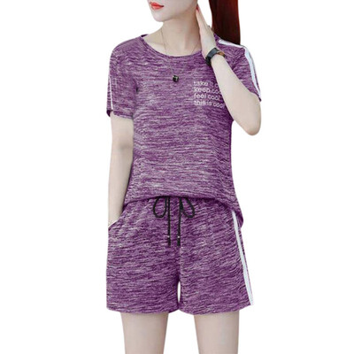 

Women Two Piece Sets Summer Letter O Neck Short Sleeve T-Shirt Side Striped Casual Shorts Women Sets Fashion Two-Piece Suit