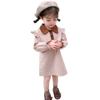 

Children Toddler Spring Autumn Girls Cute Solid Color Lapel Princess Long-Sleeved Sweet Princess Dress Baby Girls Dress