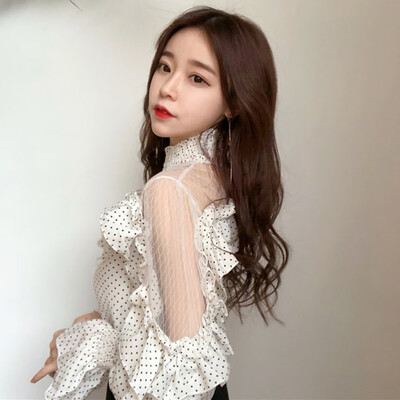 

Female Off Shoulder Chiffon Sexy Long Lantern Sleeves Short Tops Slash Neck Short Sleeve Solid Color Shirt Streetwear