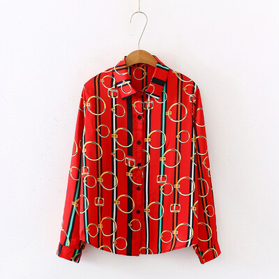 

2019 New Elegant Women Blouse Fashion Patchwork Color Stripe Printed Tops&Blouses Female Long Sleeve Shirt