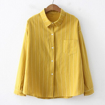 

Tailored Women Autumn Long Sleeve Striped Print Loose Button Shirt Casual Blouse Tops
