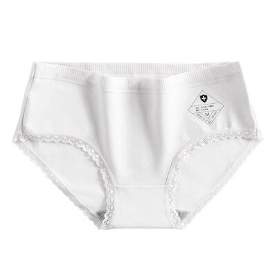 

Japanese Version No Trace Cotton Antibacterial Mid-waist Abdomen Lace Side Girls Underwear Briefs
