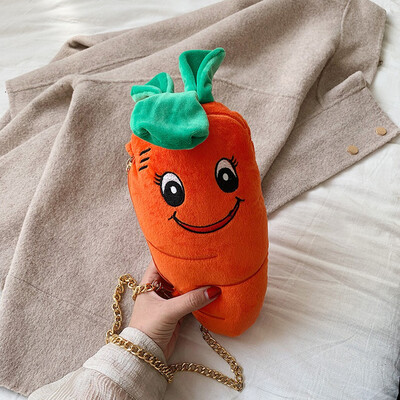 

Tailored Fashion Women Plush carrot Fanny Pack Crossbody Bag Chain Bags Warm Smile Winter Bag