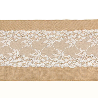 

Gobestart Burlap Table Runner Wedding Wide Flower Lace Natural Rustic Wintage Decor
