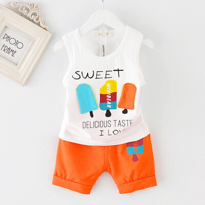 

2PcsSet Summer Baby Boys Sleeveless Cartoon Letter Print Tops Blouse VestShorts Casual Outfits Sets
