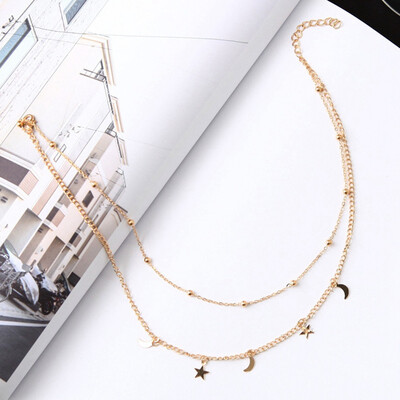 

Beach Simple Bohemian Multilayer Necklace Small Dots Delicate Moon Star Cross Shell Gold Necklaces