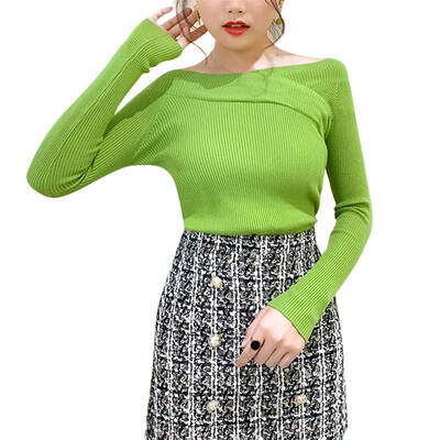 

Bottoming Sweater Women 2019 New Autumn Winter Sweet Loose Neckline Slim Solid Color Knitted Long Sleeve Casual Shirts Sweater