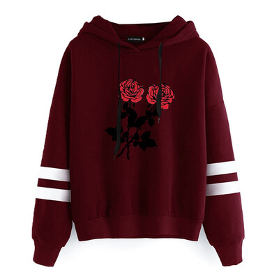 

2019 Rose Printed Hoodie Autumn And Winter Fashion Women Round Neck Long Sleeve Hooded Sweatshirt