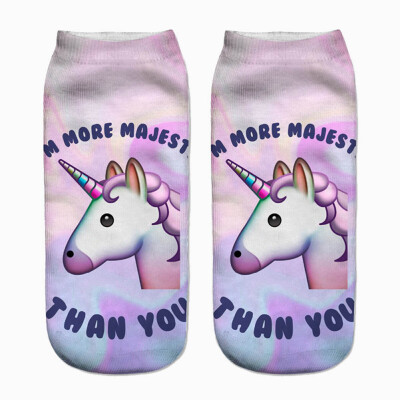 

Lovely Unicorn Print 3D Cotton Short Socks Boat Casual Cartoons Kawaii Ankle Female Cute Art Women Sock Girl Gifts Accessories