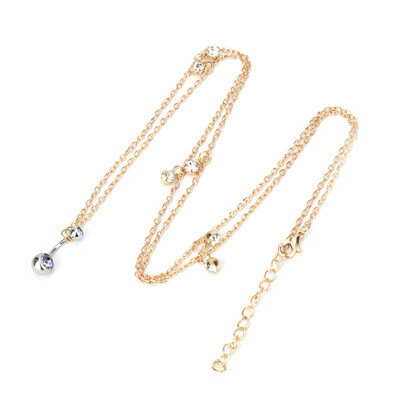 

Women Crystal Navel Belly Button Ring With Waist Chain Body Piercing