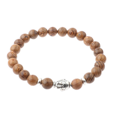 

Wooden Beads Ancient Silver Buddha Head Palm Owl Bracelet Hand Cord Elastic Bracelet Unisex Pair Jewellery