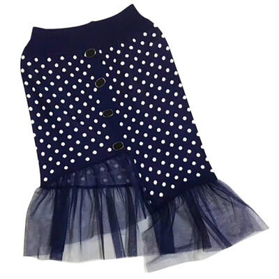 

Elastic High Waist Slim Women Skirt Fashion Elegant Skirt Irregular Wave Point High Waist Wild A-Line Word Long Paragraph Skirt