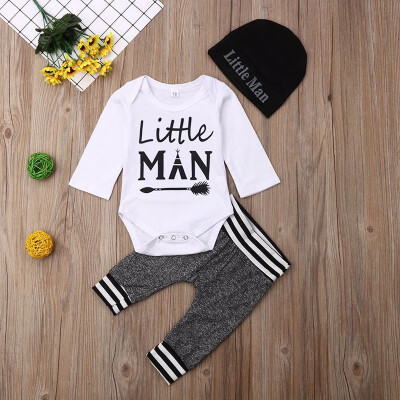 

Spring Autumn Casual Fashion Baby Letter Printing Bodysuit And Trousers And Hat Kids Three-piece Outfit Set 0-18M