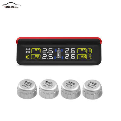 

ONEWELL Auto Wireless PSI BAR Solar Tire Pressure Monitoring System TPMS Solar LCD 4 External Sensor Replaceable Battery