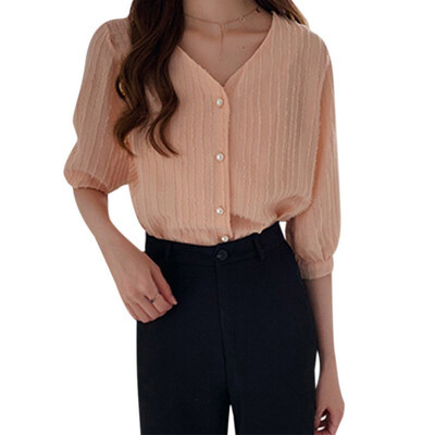 

Female Casual V Collar Summer Blouse Fashion Summer Womens Chiffon Blouses