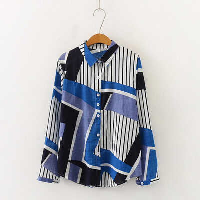 

Tailored Fashion Women Striped Long Sleeve Button Turn-down Collar Shirt