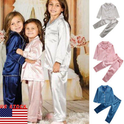 

Toddler Baby Boy Girl Silk Pajamas Pyjamas Satin Set Child Sleepwear Nightgown