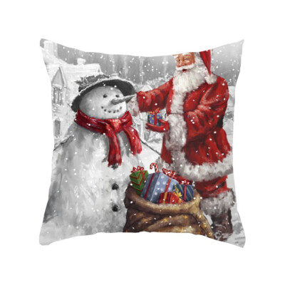 

Christmas Deer Snowman Pattern Cotton Linen Throw Pillow Case Cover Home Decorative Home Room Pillowcase