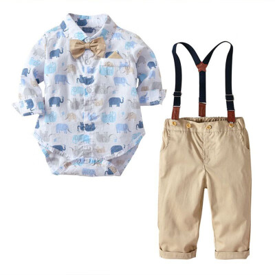 

Childrens Clothing Set Boys British Gentlemen Clothes Set Spring Autumn New Long-sleeved RomperBib Pant 2pcs Suit 3M-3Y