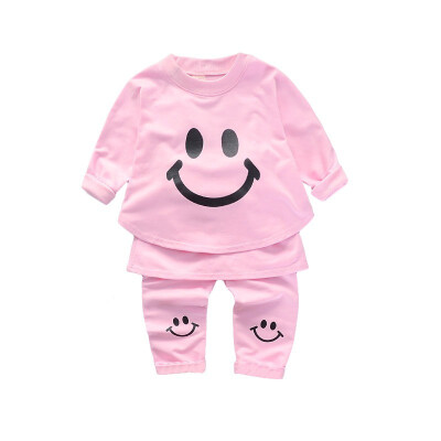 

fashion Baby girls Clothes Warm Smile Print T-shirt Blouse Trousers Pants Autumn kid Baby Girls Set